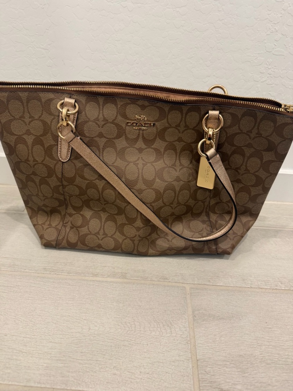 Coach Signature Monogram Tote in Brown with Gold Hardware - Picture 5 of 5
